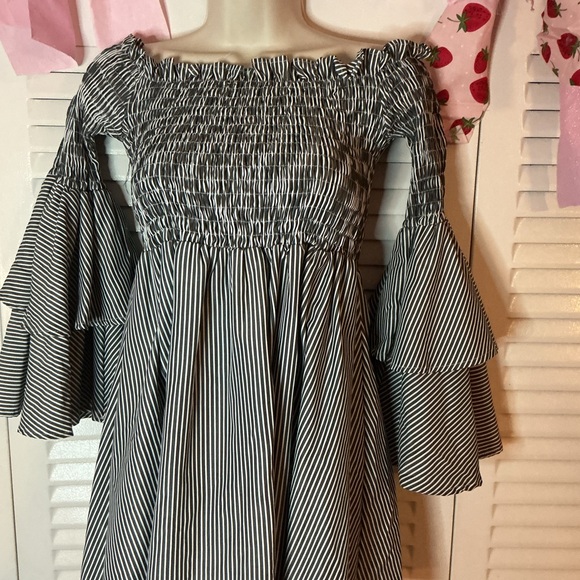 Striped grey and White women’s Dress - Picture 2 of 4